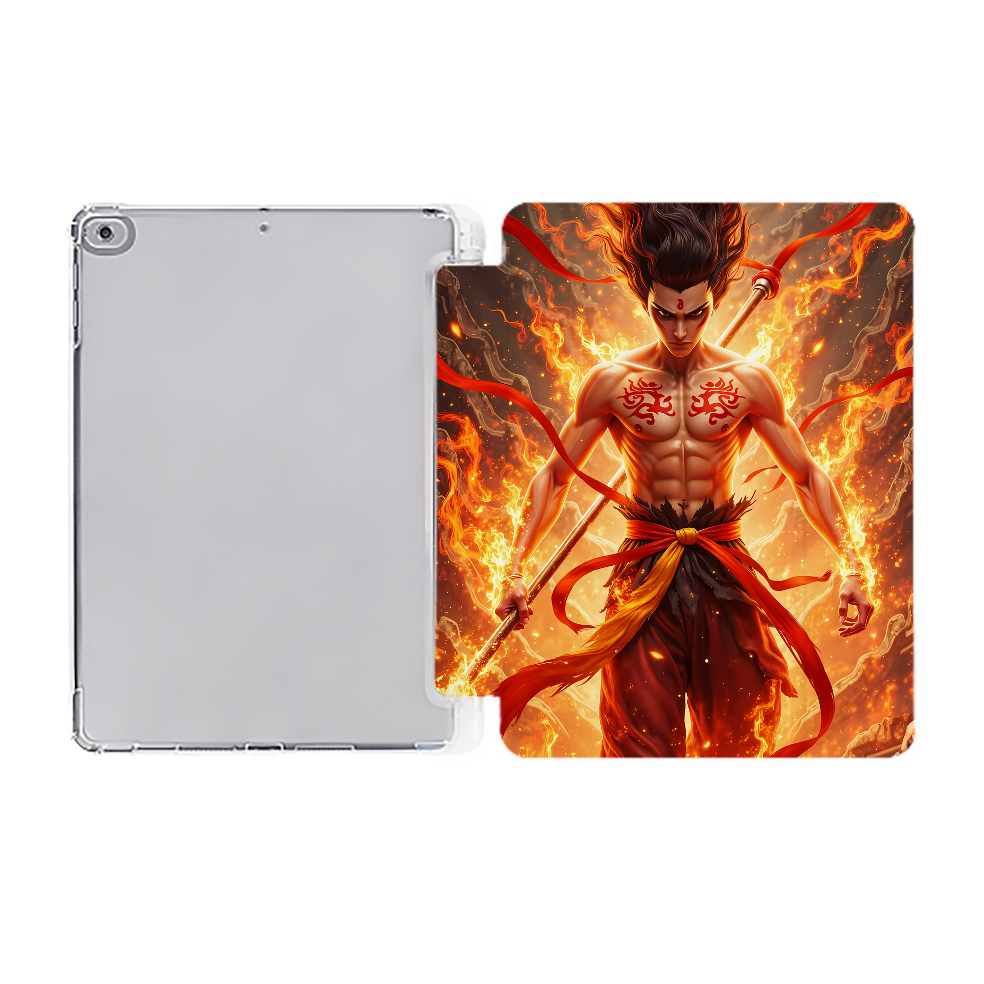 （画像用） Ne Zha 2 ナタ 魔童の大暴れ IPad ケース ペン収納付き 三つ折りスタンド PUレザー×シリコン 対応機種9.5/10.5/10.9インチ